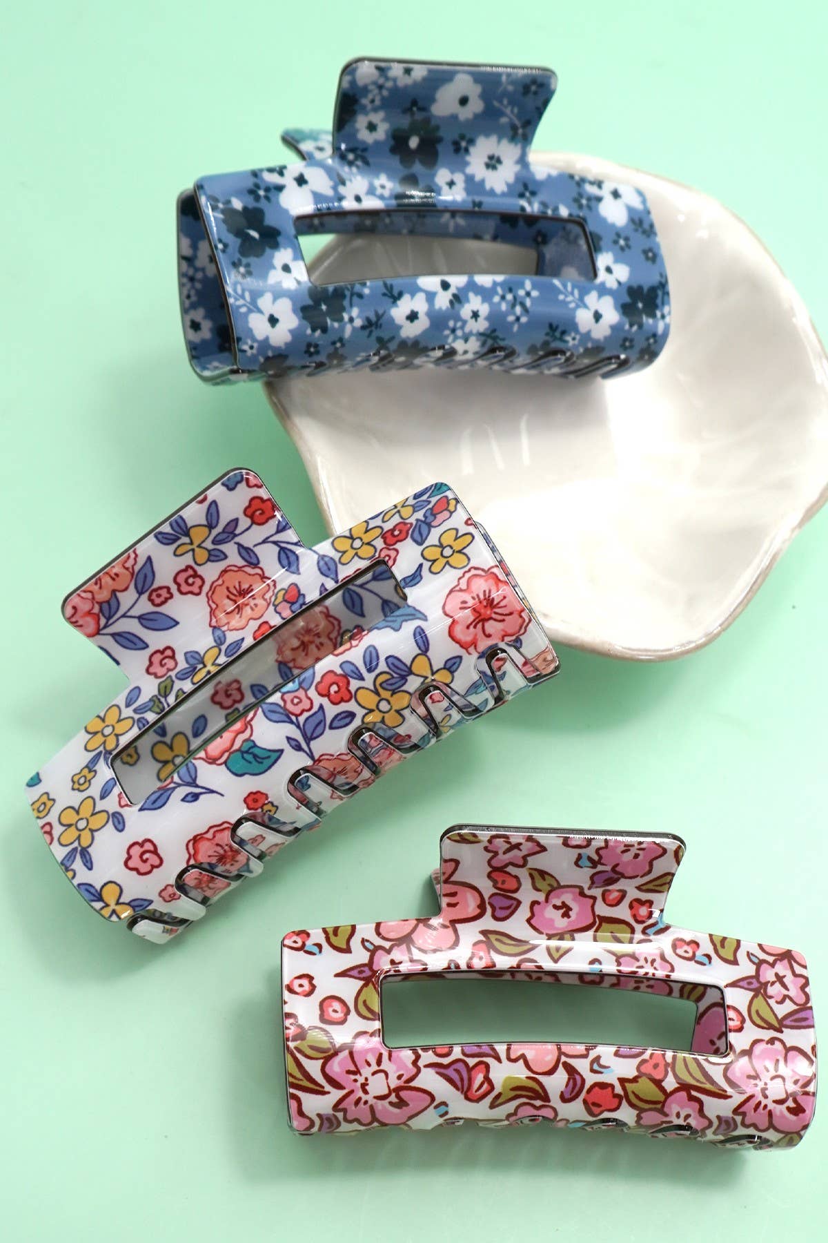 JUMBO FLORAL RECTANGLE HAIR CLAW CLIPS | Mixed