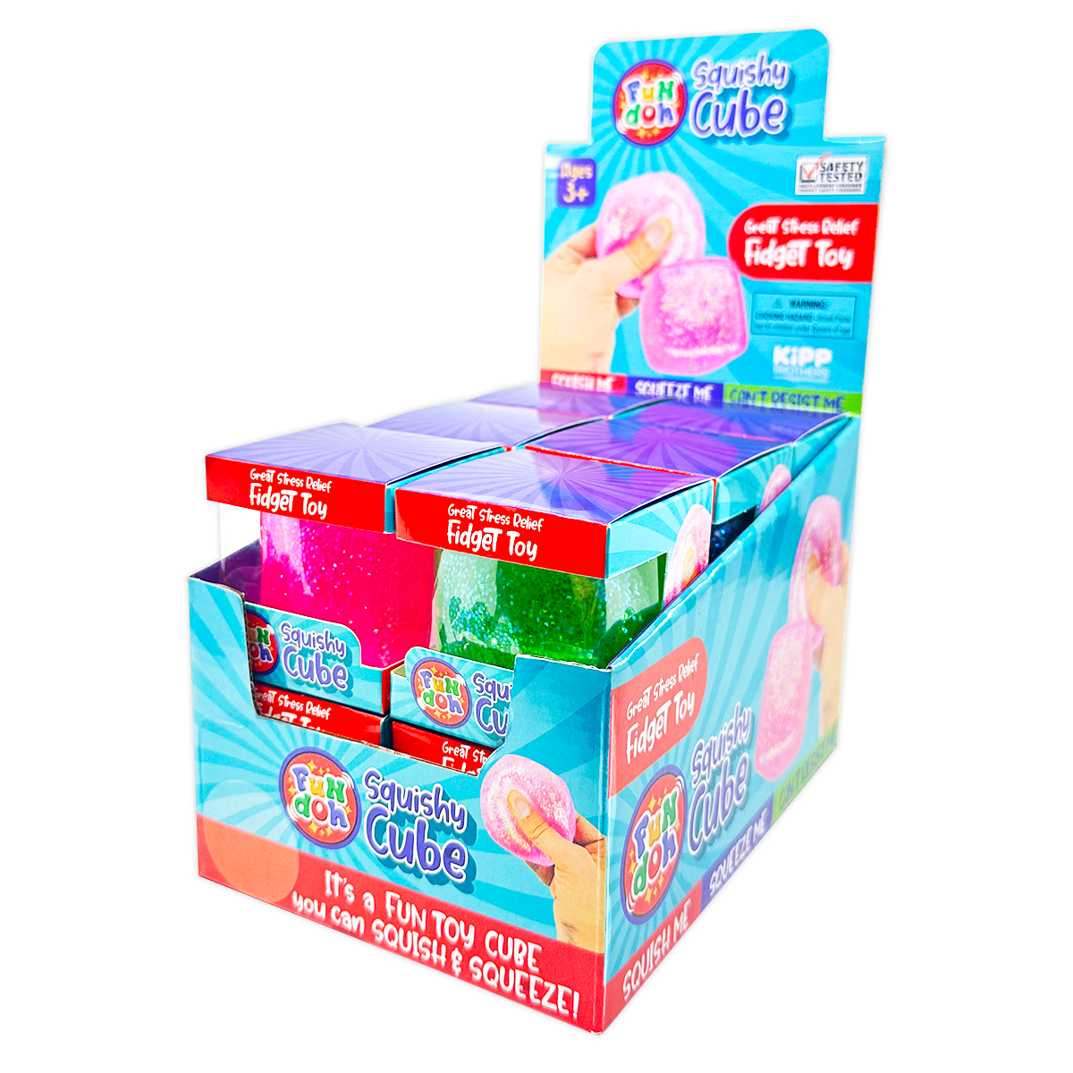 Fun Doh Squish & Squeeze Sparkle Cube Fidget Toy- 12/Display: Wholesale Price