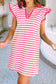 LDC Stripe Print Contrast Collar Split Neck Short Dress: Sachet Pink
