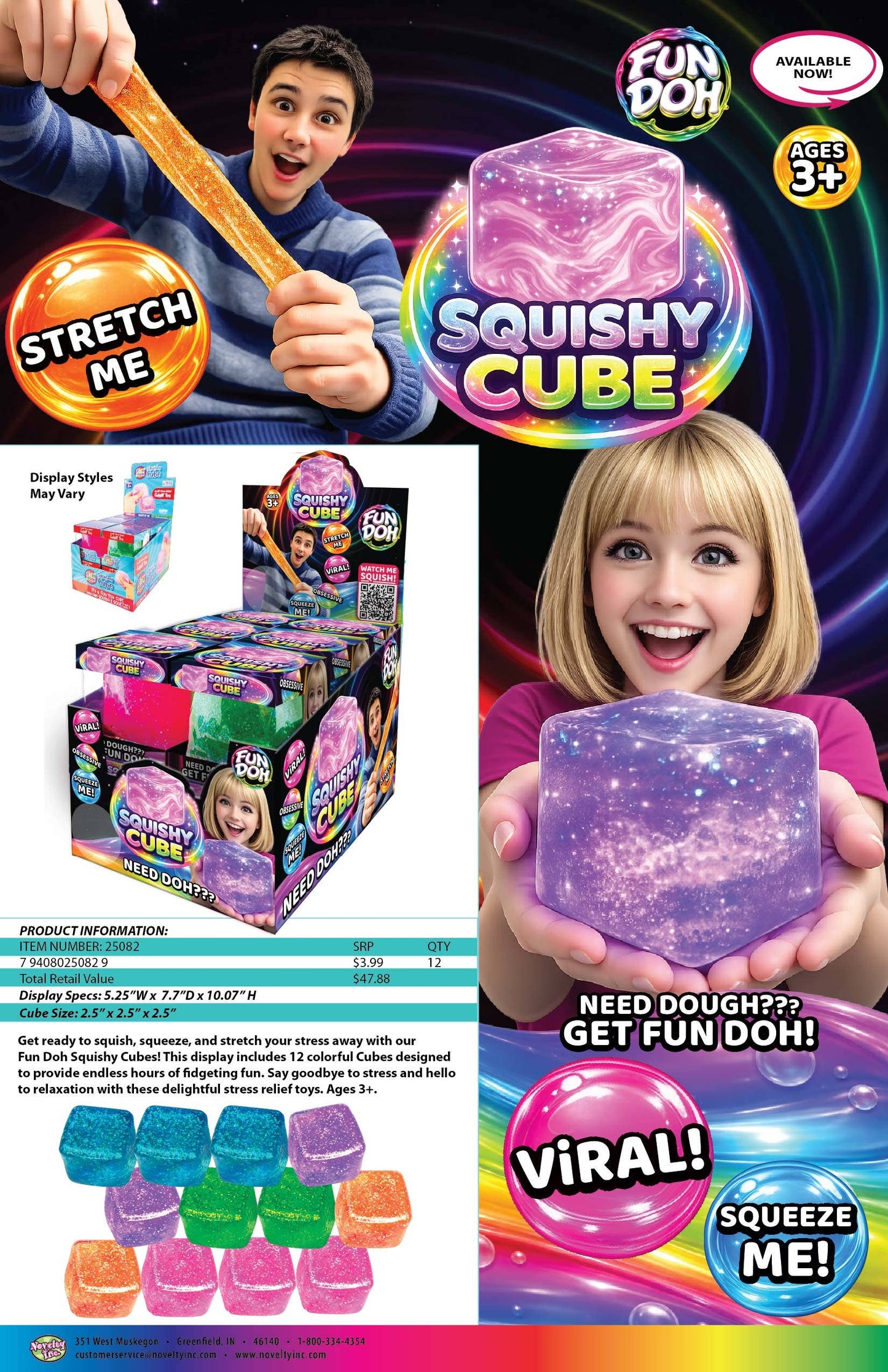 Fun Doh Squish & Squeeze Sparkle Cube Fidget Toy- 12/Display: Wholesale Price