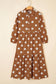 LDC Casual Long Sleeve Polka Dot Pockets Shift Dress : Brown