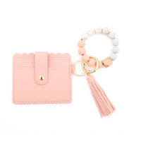 Beaded Bracelet Card Holder with Tassel Wristlet Set