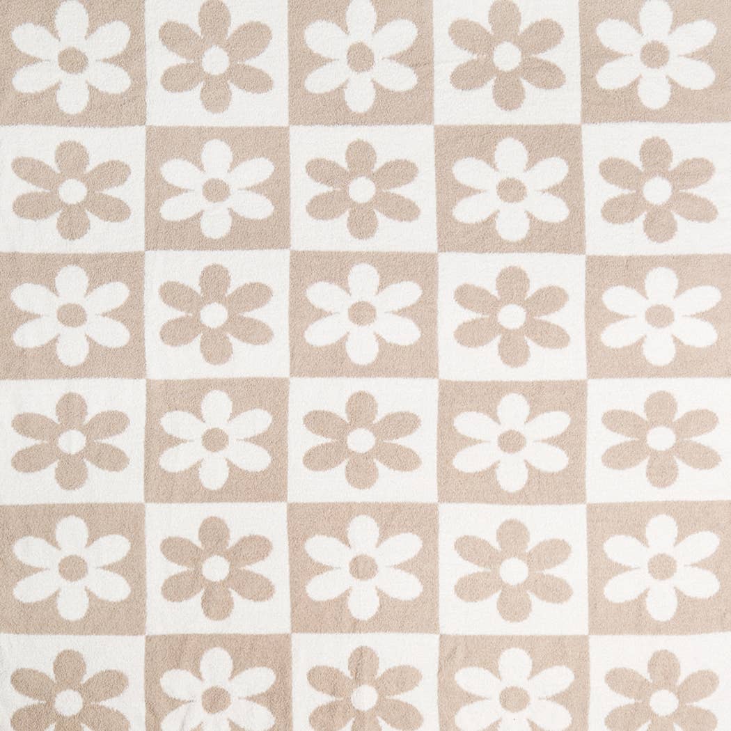 DAISY AND CHECKERED Print Soft Cozy Throw Blanket: BEIGE / ONE SIZE