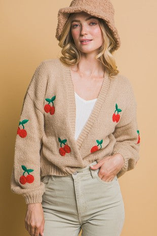 Beige Cherry Cardigan