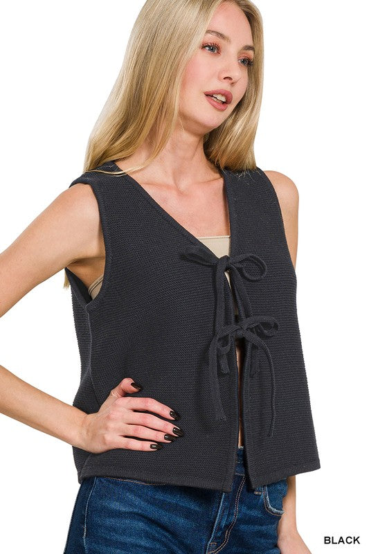 Black Tie Front Sweater Vest