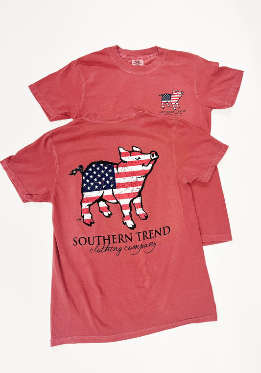 ST American Flag Pig Short Sleeve Graphic Tee