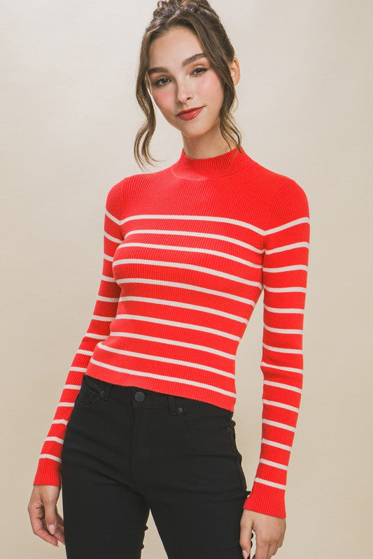 Red/White Striped Long Sleeve Sweater