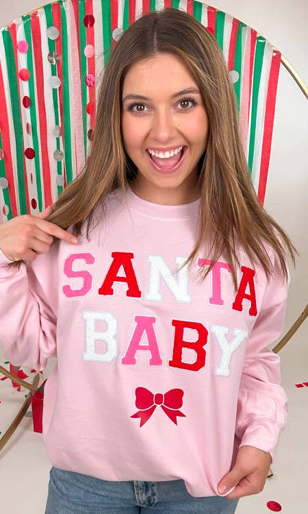 Soft Chenille Santa Baby Sweatshirt: Light Pink Youth and Adult