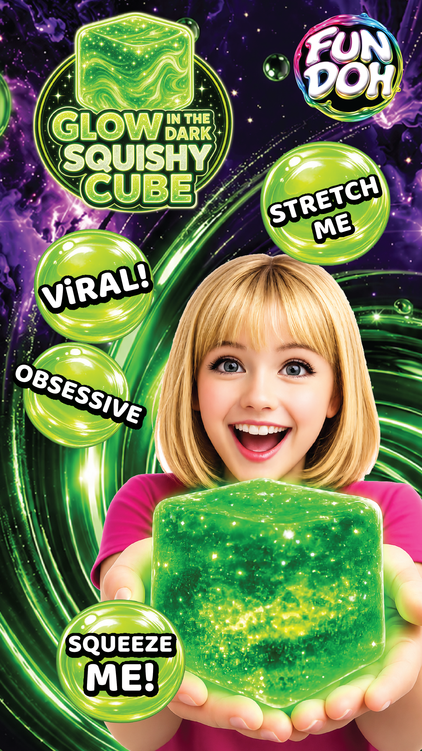 Fun Doh Glow in the Dark Squishy Sparkle Cube - 12/Display: Wholesale Price