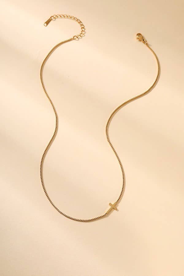 18K STAINLESS STEEL TARNISH FREE CROSS NECKLACE "GOLD"