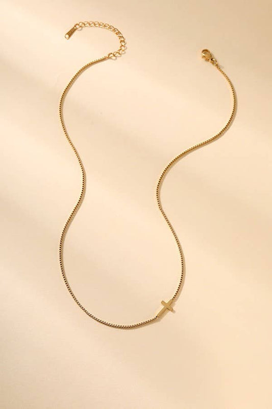 18K STAINLESS STEEL TARNISH FREE CROSS NECKLACE "GOLD"