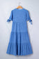 LDC Gingham Textured Bow Tie Short Sleeve Tiered Midi Dress: Dusk Blue
