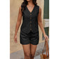 Button Down Pleated Linen High Waisted Sets: BLACK