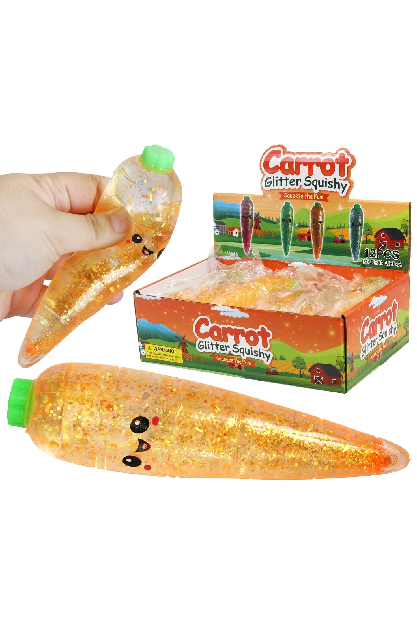 Cute Happy Carrot Glittery Maltose Putty Filled Squishy Toy: ORANGE / ONE SIZE