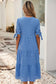 LDC Gingham Textured Bow Tie Short Sleeve Tiered Midi Dress: Dusk Blue