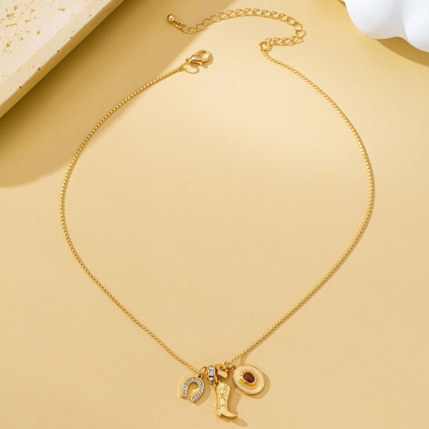 Western Hat Boot Horseshoe Rhinestone Charm Necklace