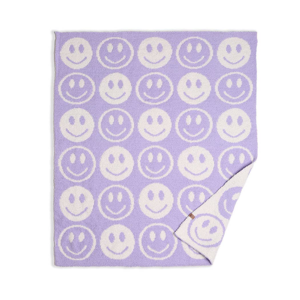 Repeated Happy Face Pattern Kids Throw Blanket: LAV / ONE SIZE