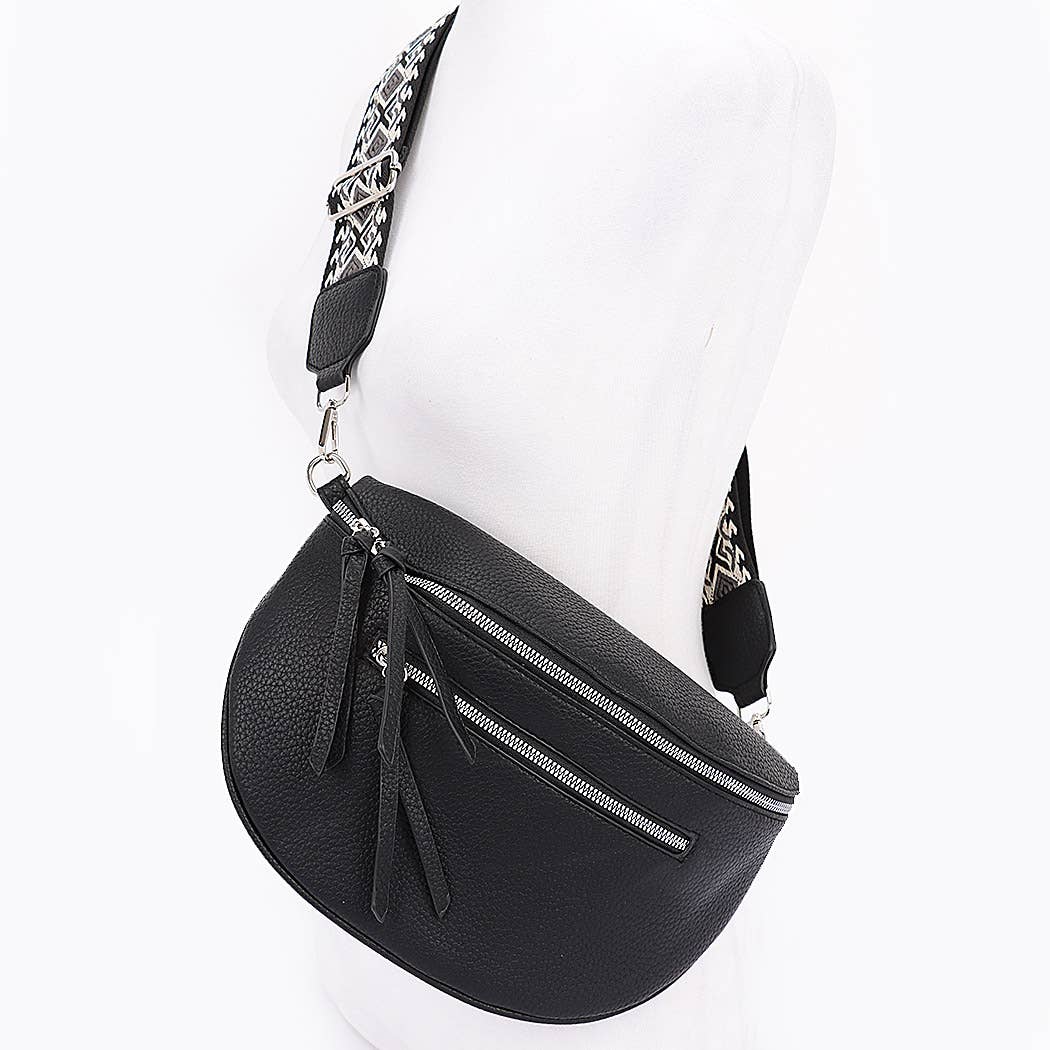 Faux Leather Crossbody Bag Belt: BK