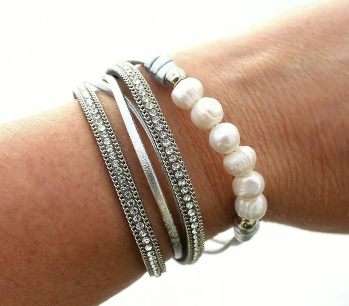 Pearl Wrap Crystal Bracelets: Gold