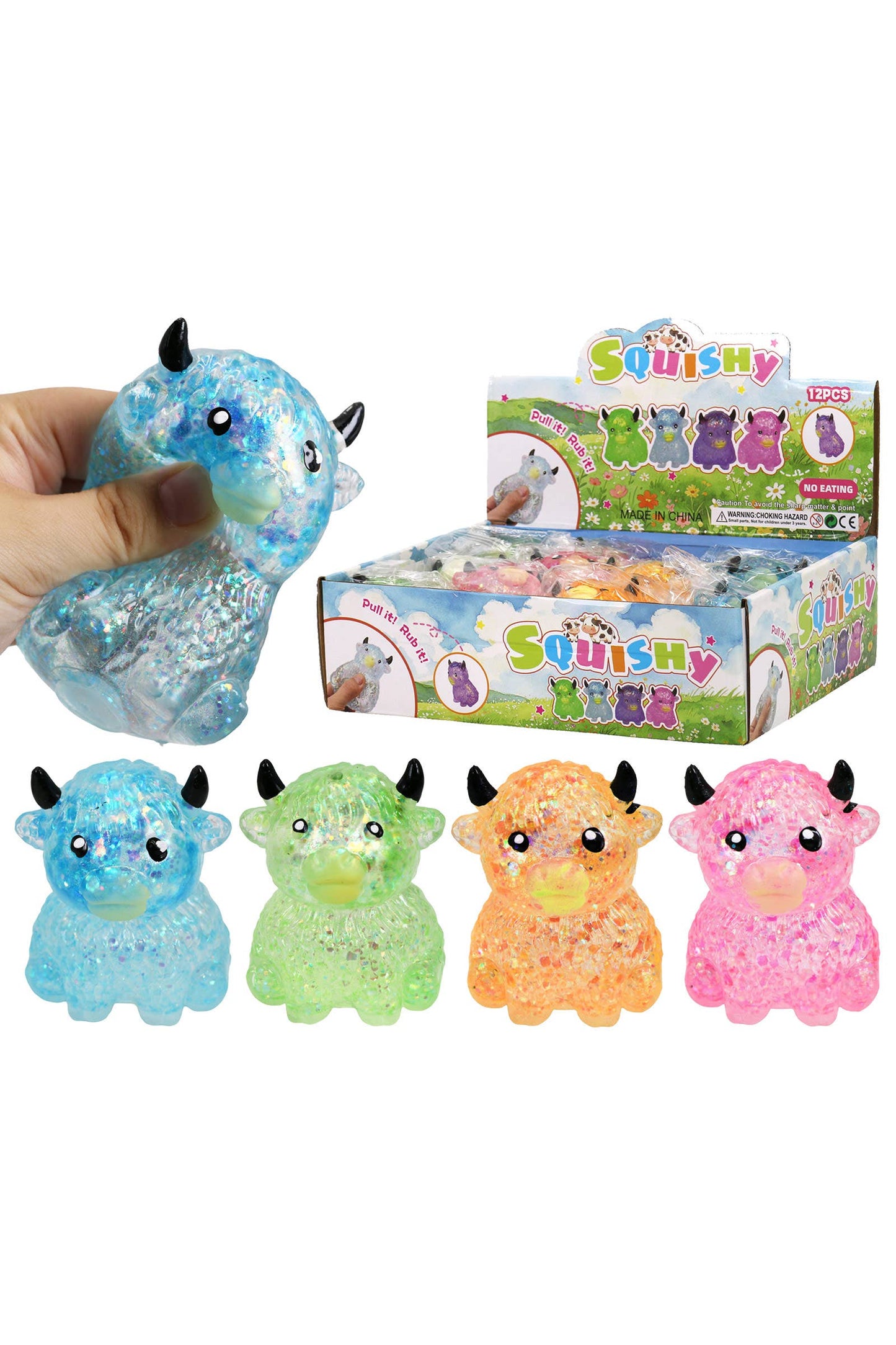 Highland Cow Glitter Maltose Putty Slime Filled Squishy Toy: ASSORTED / ONE SIZE