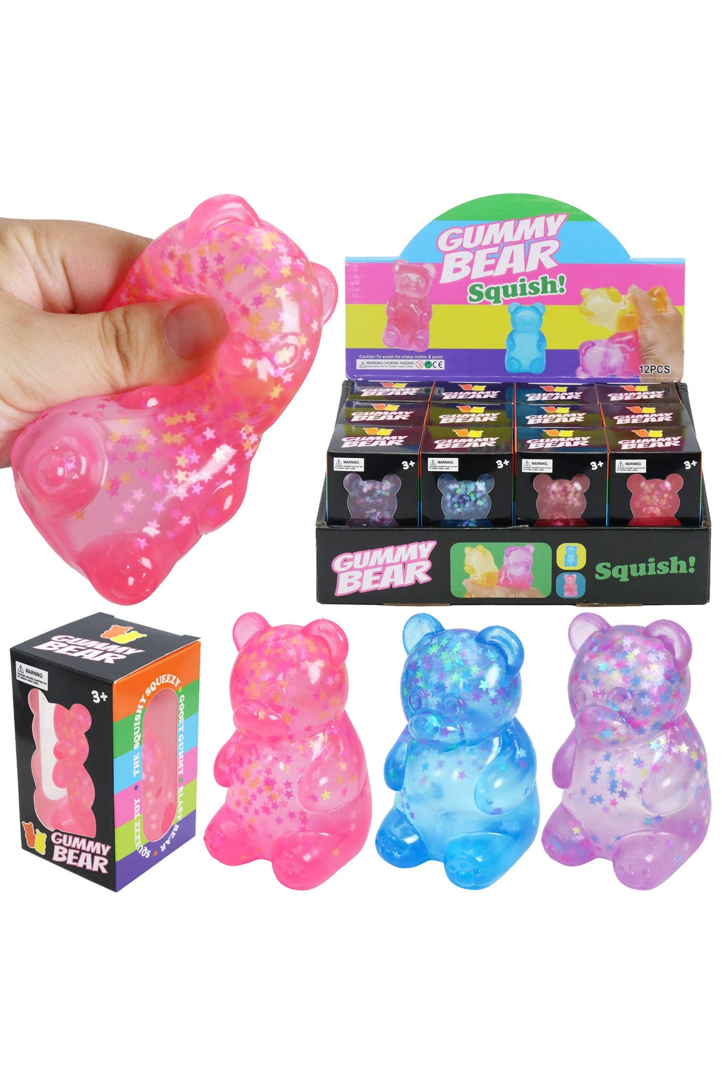 Star Confetti Teddy Bear Thick Maltose Putty Filled Squishy: ASSORTED / ONE SIZE