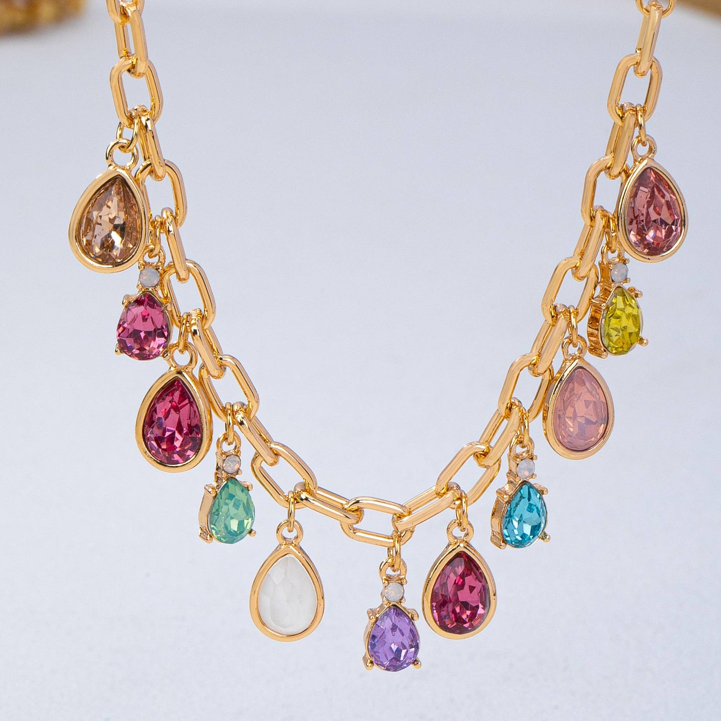Multicolor Teardrop Crystal Charm Necklace