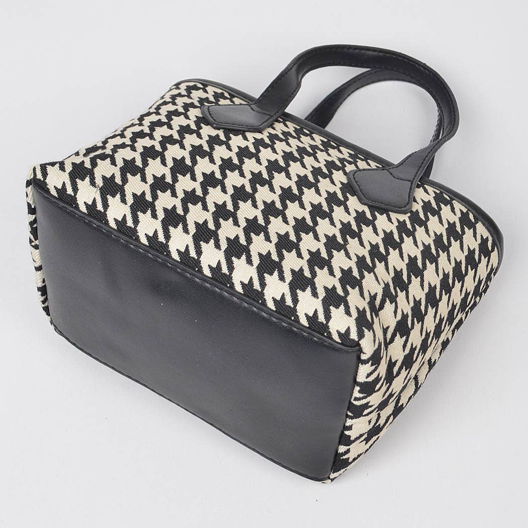 Houndstooth Tweed Small Tote Bag: Black