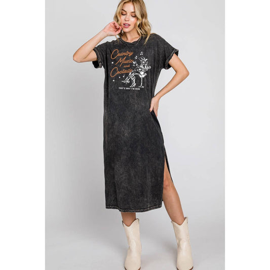 COUNTRY MUSIC AND COCTAILS MINERAL GRAPHIC DRESS : Mineral Black