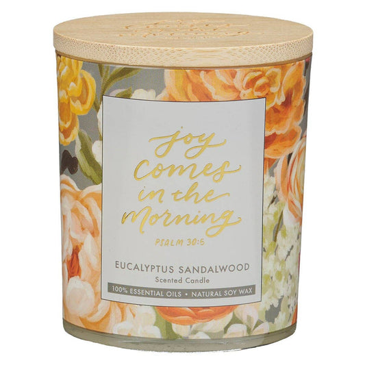 Glass Candle Bamboo Lid Joy Comes in the Morning Ps. 30:5