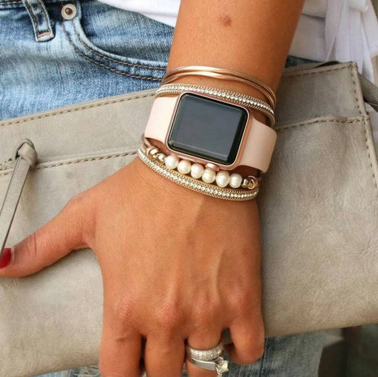 Pearl Wrap Crystal Bracelets: Rose Gold