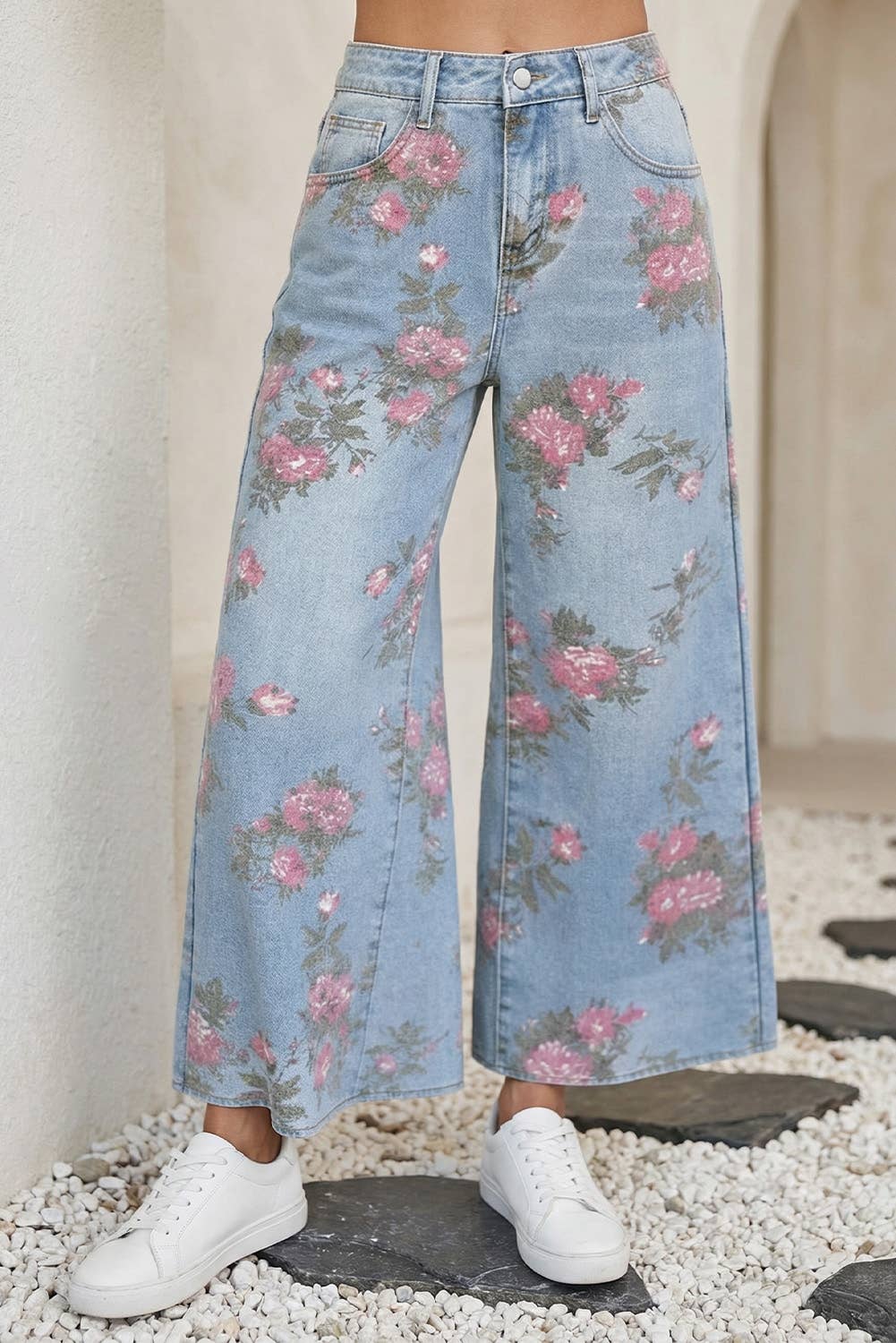 LDC Garden Floral Print Bootcut Jeans: Sky Blue