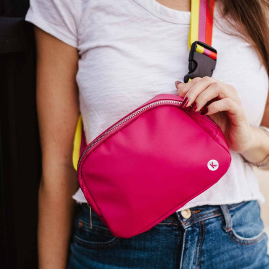 Hot Pink Solid Belt Bag with Striped Strap Valentine's Day: Hot Pink / OS