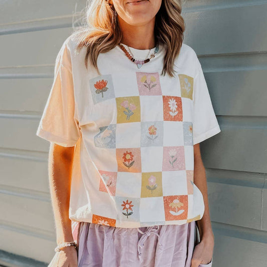 Patchwork Blooms Tee: Ivory