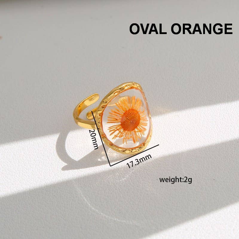 18K STAINLESS STEEL TARNISH FREE FLORAL RINGS | 40R104: SQUARE APRICOT