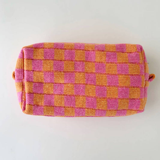 Knitted Cosmetic Bag / Storage Bag in Orange/Hot Pink