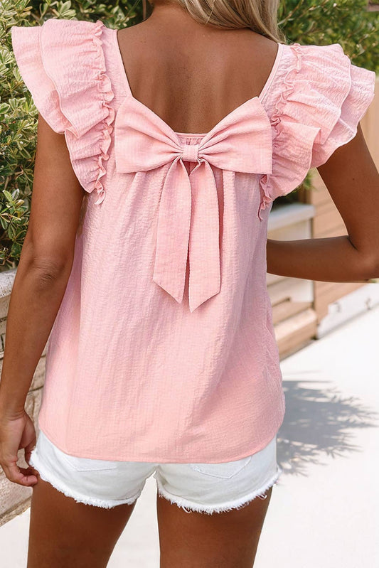 LDC Textured Bow Knot Frilled Butterfly Sleeve Blouse: Gossamer Pink