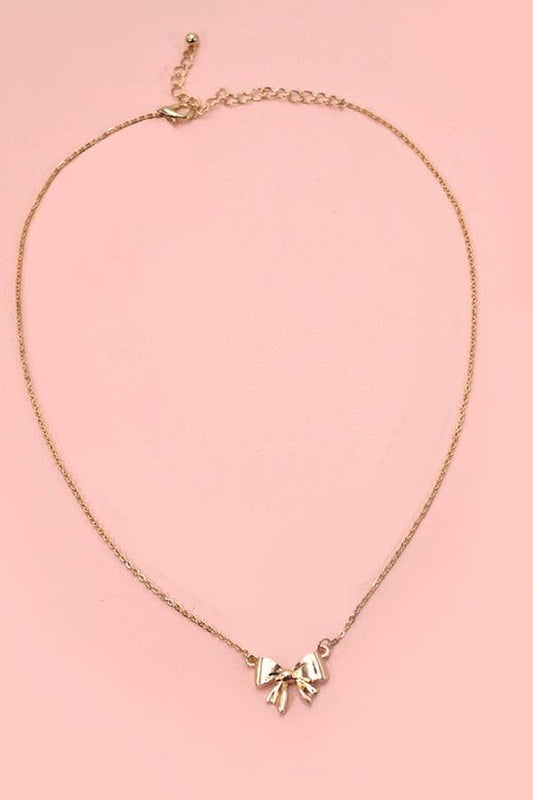 MINI BOW RIBBON NECKLACE: Gold