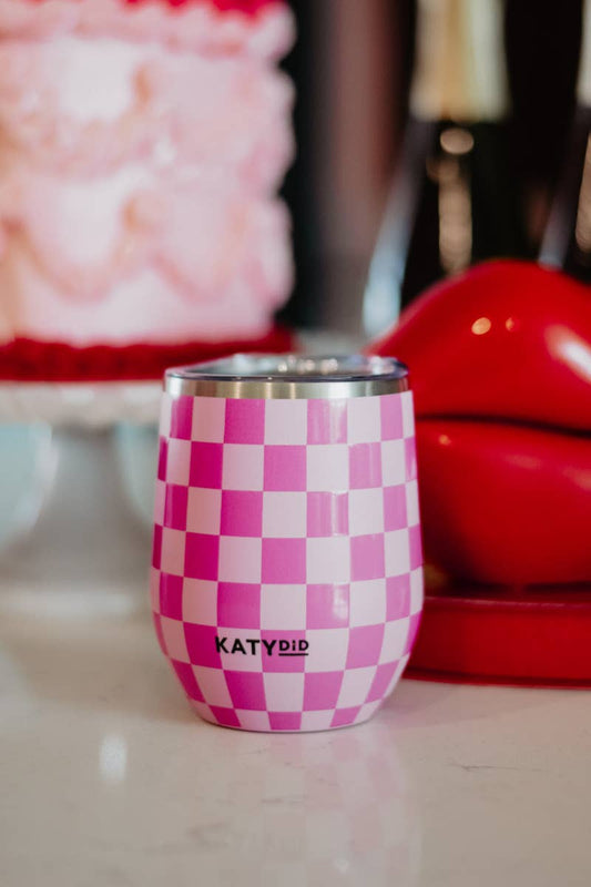 Pink Checker Valentine's Day Insulated Wine Tumbler: Pink