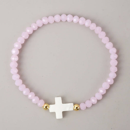 Cross Colored Bead Bracelet- Light Pink