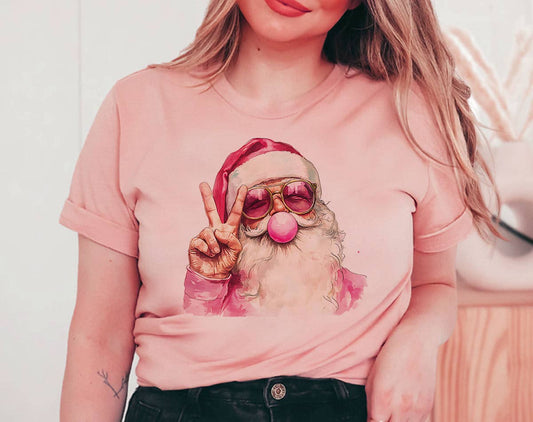 Santa Clause Peace Bubble Gum - Retro Christmas T-Shirt: Prism Peach