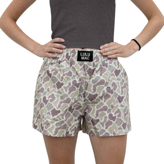 LULU MAC LIGHT CAMO BOXER SHORT: GREEN CAMO