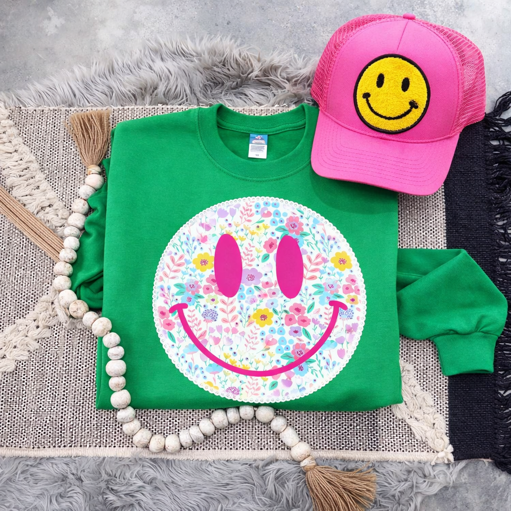 Floral Smiley Sweatshirts & T-Shirts : GILDAN T Shirt / Adult XL