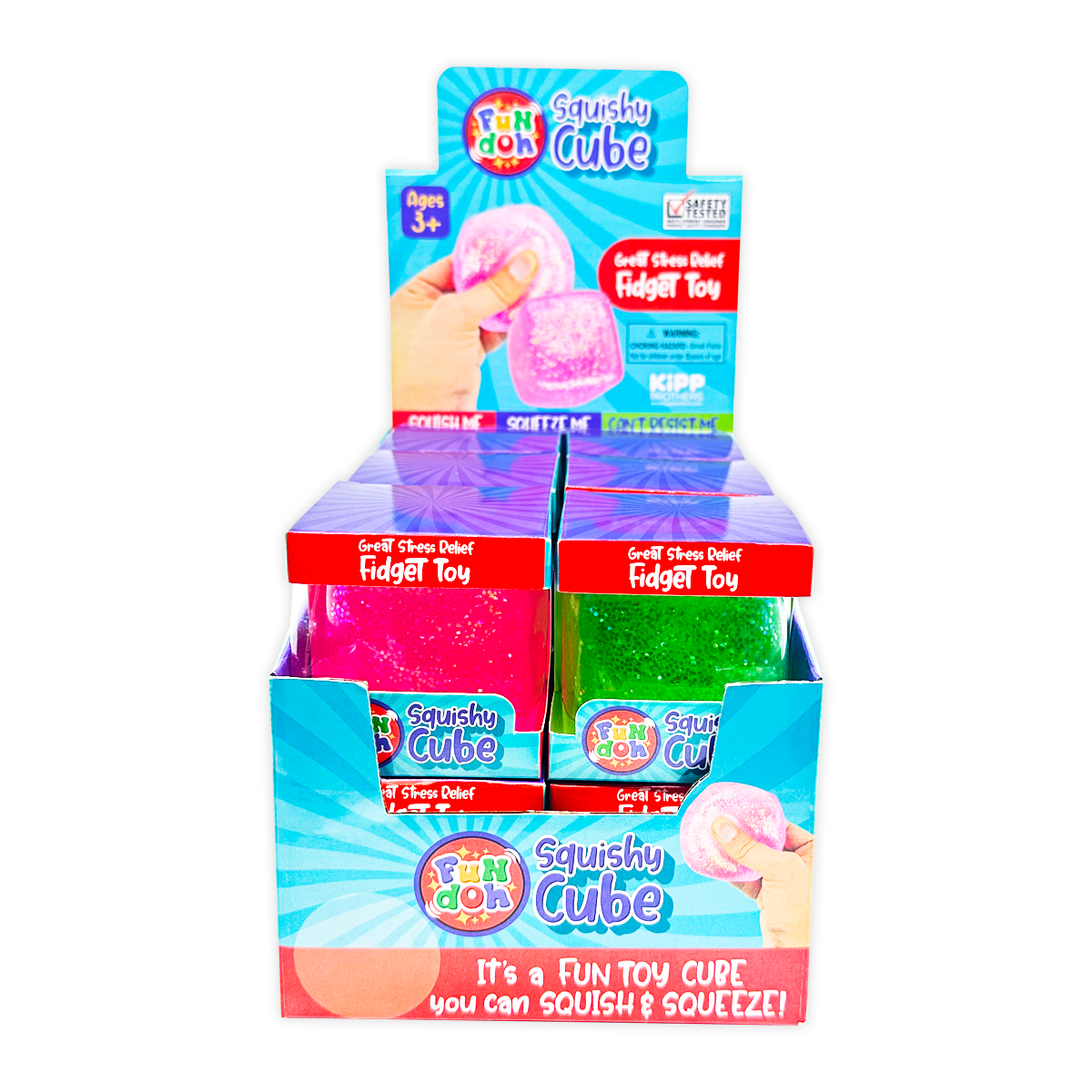Fun Doh Squish & Squeeze Sparkle Cube Fidget Toy- 12/Display: Wholesale Price