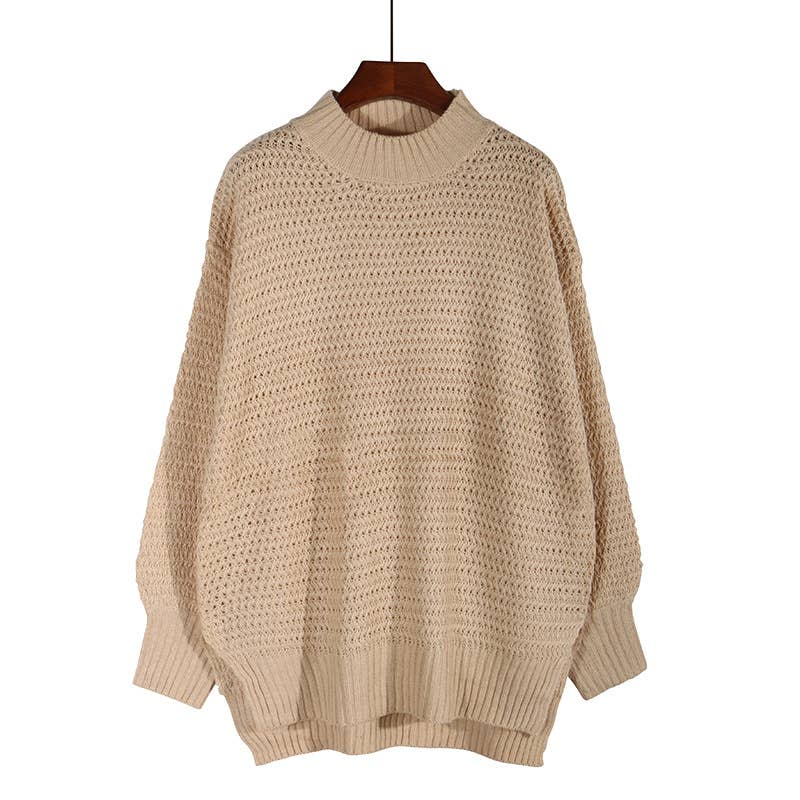 Tucked hand side split knit sweater in Apricot