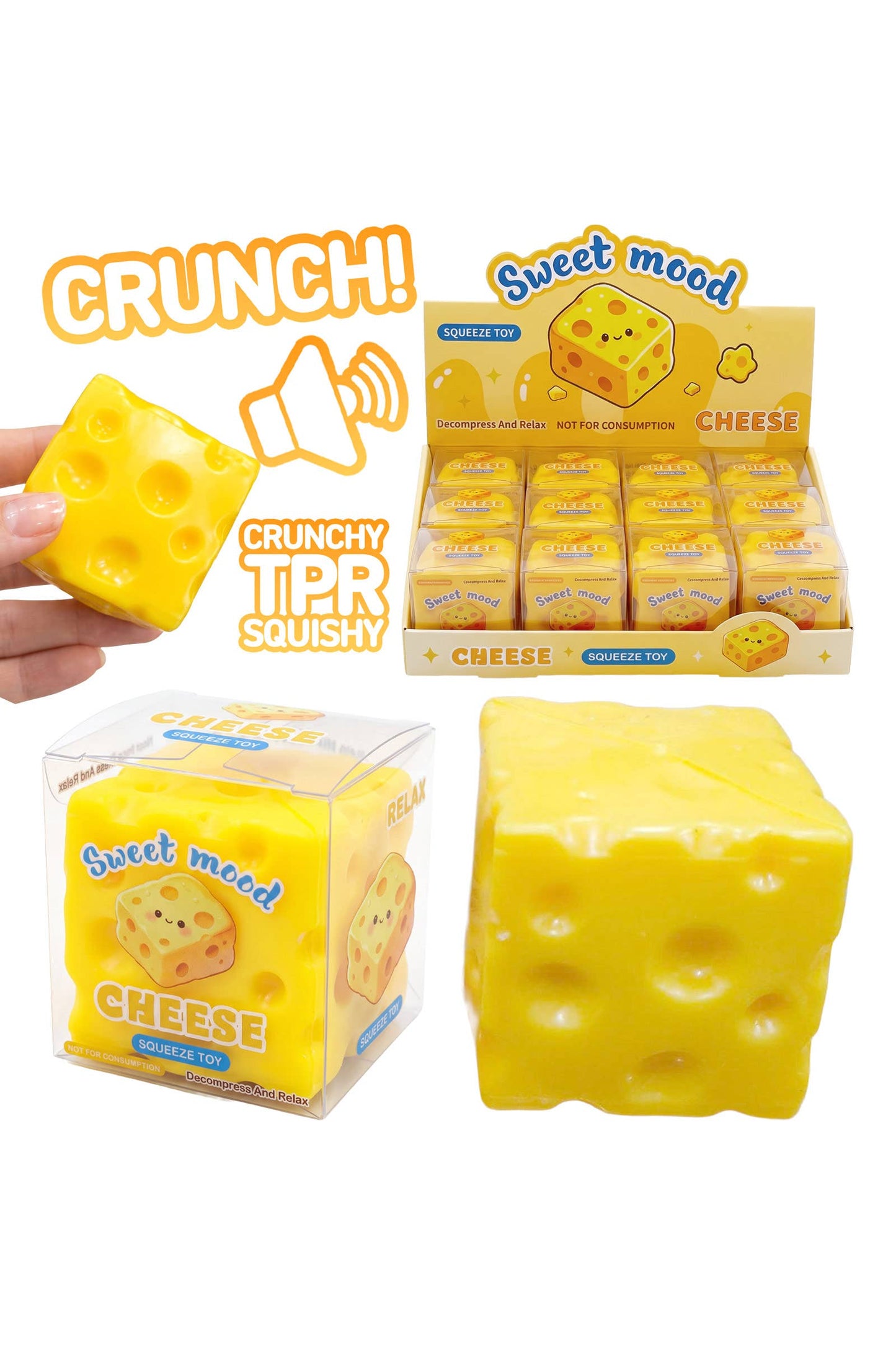 Cheese Zero Rebound TPR Crunchy Bead Slime Filled Squishy: YELLOW / ONE SIZE