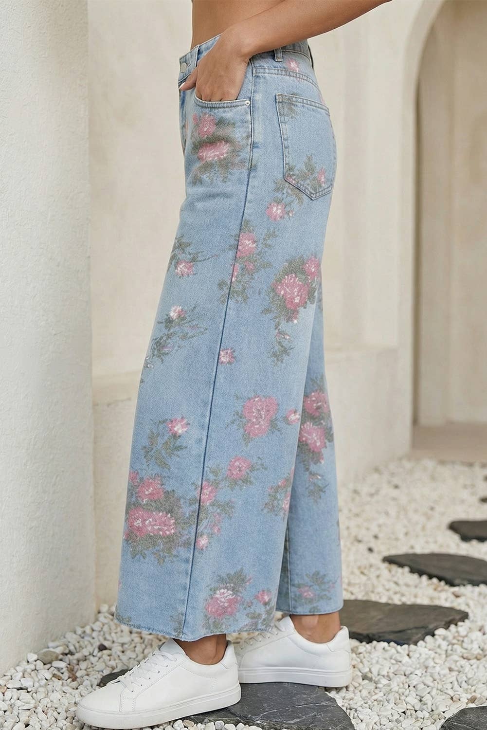 LDC Garden Floral Print Bootcut Jeans: Sky Blue
