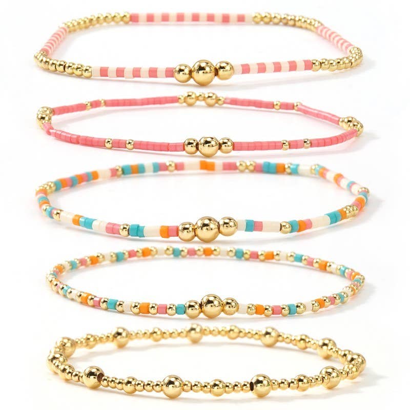 MULTI LAYER NATURAL STONE BALL CHAIN LINK BRACELET |
