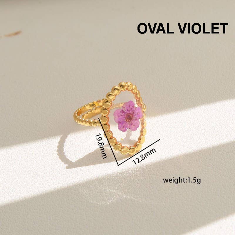18K STAINLESS STEEL TARNISH FREE FLORAL RINGS | 40R104: OVAL VIOLET