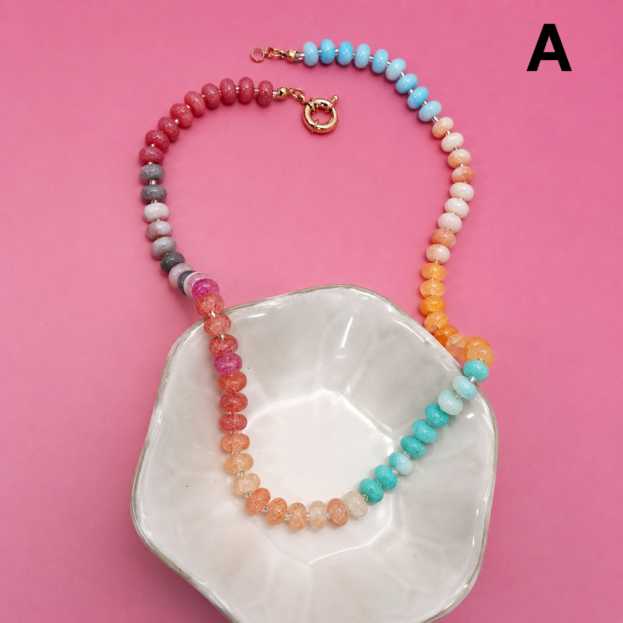 Natural Stone Semi-Precious Glass Mixed Necklace |