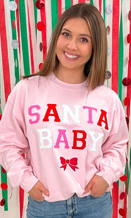 Soft Chenille Santa Baby Sweatshirt: Light Pink Youth and Adult